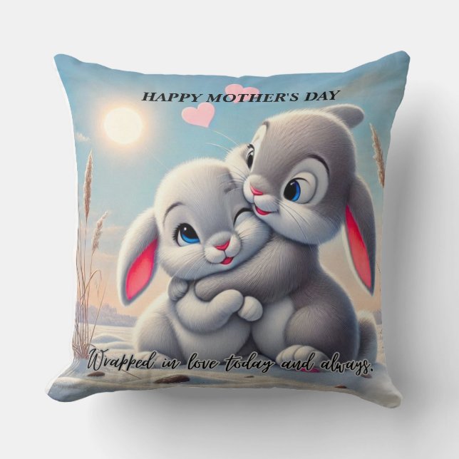 Happy Mother’s Day Cute Bunny Throw Pillow Kissen (Vorderseite)
