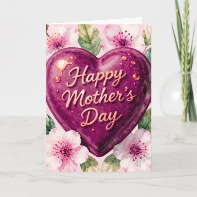 Happy Mother’s Day Purple Heart Bloom Karte (Vorderseite)