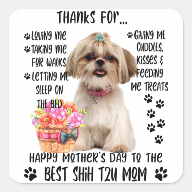 Happy Mother's Day 2021 Shih tzu Mama Hund Lover T Quadratischer Aufkleber (Vorderseite)