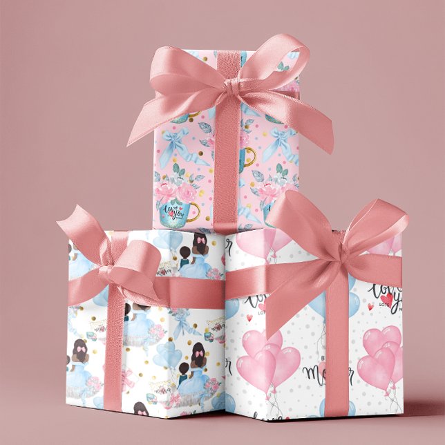 Happy Mother's day Baby pink & blue Thema Set von  Geschenkpapier Set (Happy Mother's day baby pink & blue theme set of 3 Wrapping Paper Sheets)