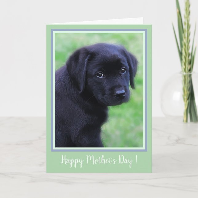 Happy Mother's Day Black Labrador Welpe - Niedlich Dankeskarte (Vorderseite)