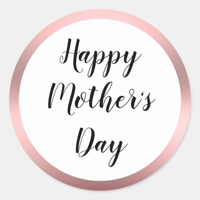 Happy Mother's Day Black Script White Pink Runder Aufkleber (Vorderseite)