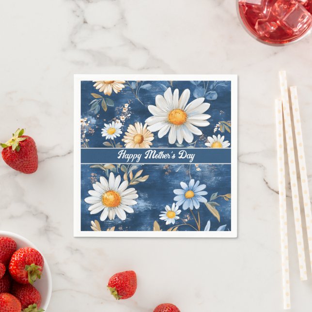 Happy Mother's Day Blue and White Daisies Serviette (Beispiel)