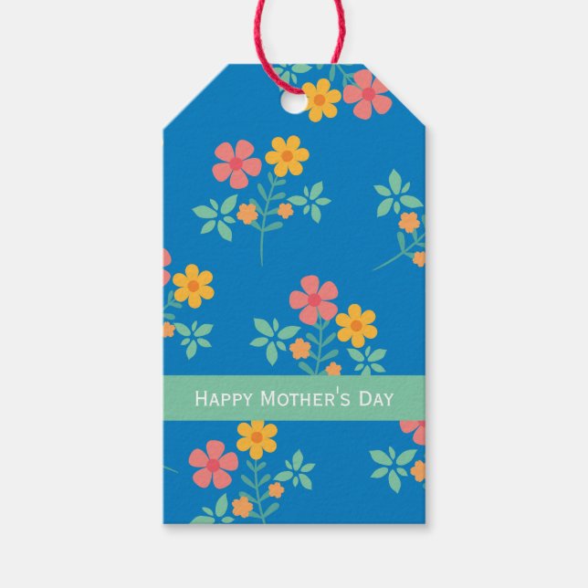 Happy Mother's Day Blue Daisy Vintag Bouquet Geschenkanhänger (Vorderseite)