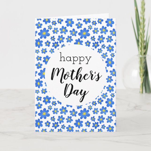 Happy Mother's Day Blue Floral Pattern Karte (Vorderseite)