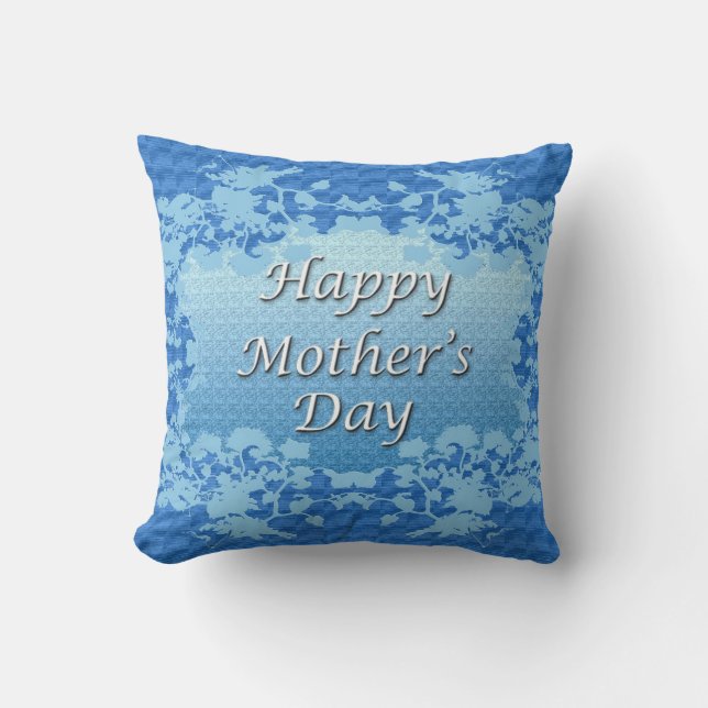 Happy Mother's Day Blue Floral Pillow Kissen (Vorderseite)