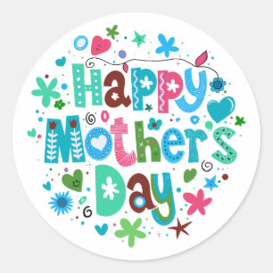 Happy Mother's Day Blue Floral Stilvolle Buchstabe Runder Aufkleber