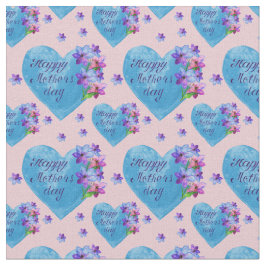 Happy Mother's Day Blue Hearts Floral auf Pink  Stoff