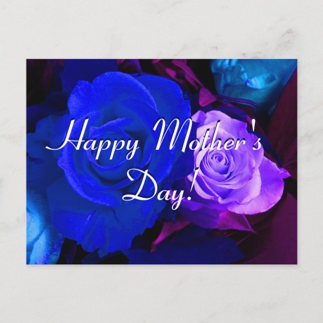 Happy Mother's Day Blue Lila Rose Postkarte (Vorderseite)