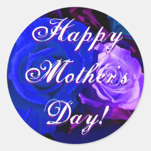 Happy Mother's Day Blue Purple Rose Runder Aufkleber