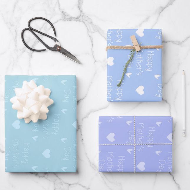 Happy Mother's Day Blue Theme Set von 3 Geschenkpapier Set (Vorderseite)