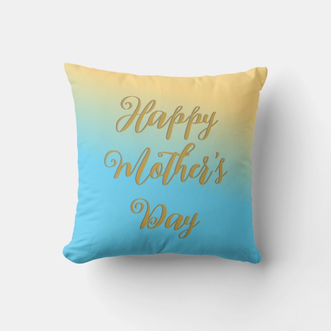 Happy Mother's Day Blue Yellow Ombre Chic Hübsch Kissen (Vorderseite)