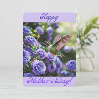 Happy Mother's Day Bluish Lila Rose Hummingbird Feiertagskarte
