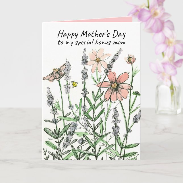 Happy Mother's Day Bonus Mom Honeybee Wildflowers Karte (Orchidee)