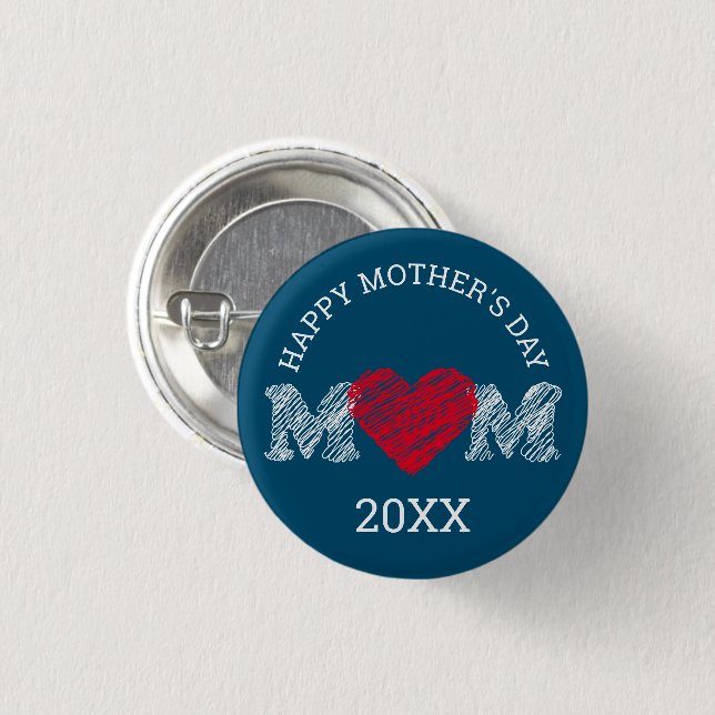 Happy Mother's Day Button (Dunkeltürkis) (Vorne & Hinten)