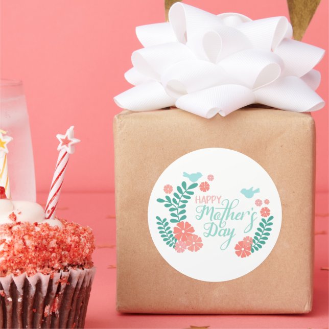 Happy mother's day calligraphy text in floral desi runder aufkleber (Party)