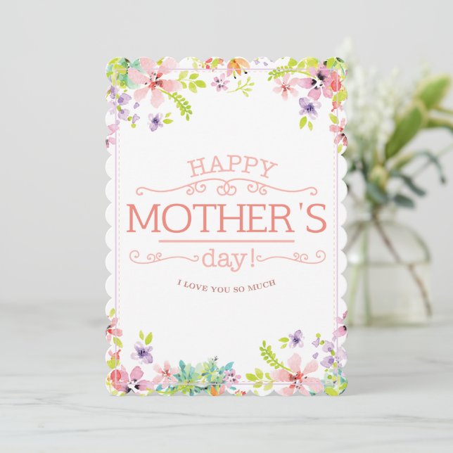 Happy Mother's Day Card - Botanische Wildblumen Einladung (Stehend Vorderseite)