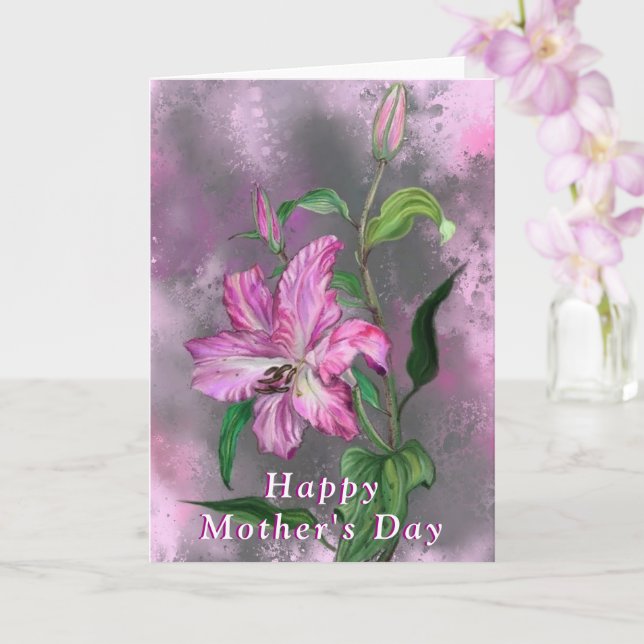 Happy Mother's Day Card Lila Pink Lily Blume Karte (Orchidee)