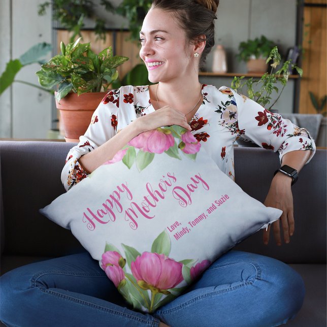 Happy Mother's Day Chic Pink Floral Kissen (Pink floral Mother's Day Pillows)