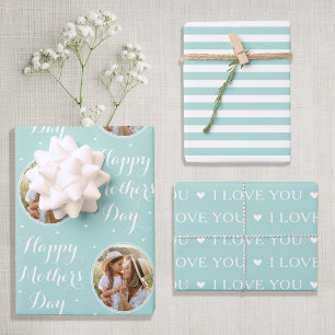 Happy Mother's Day Custom Foto Mint Green 3 Geschenkpapier Set