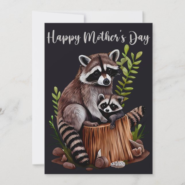 Happy Mother's Day Cute Raccoons Feiertagskarte (Vorderseite)
