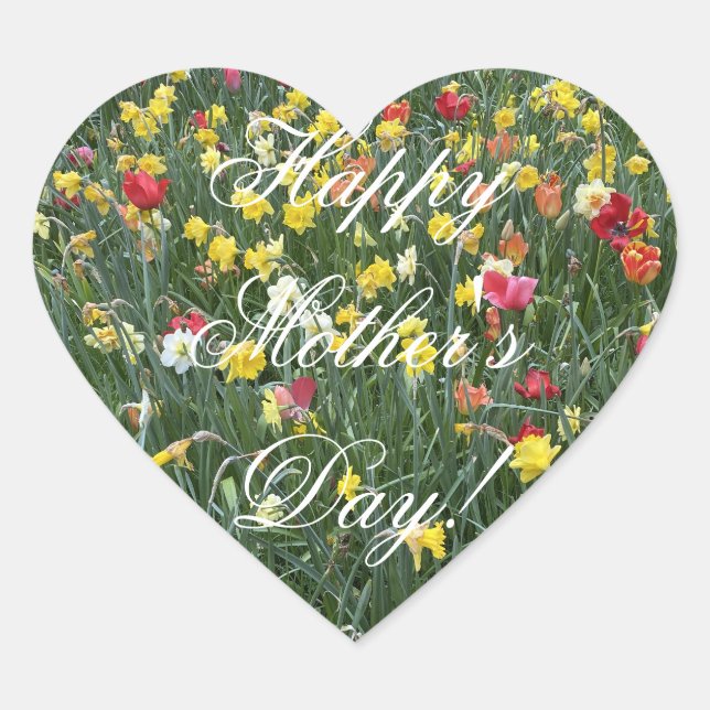 Happy Mother's Day Daffodil Blume Tulips Floral Herz-Aufkleber (Vorderseite)