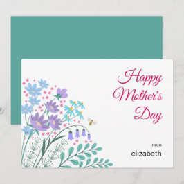 Happy Mother's Day Elegant Blue Pink Wildblumen Feiertagskarte