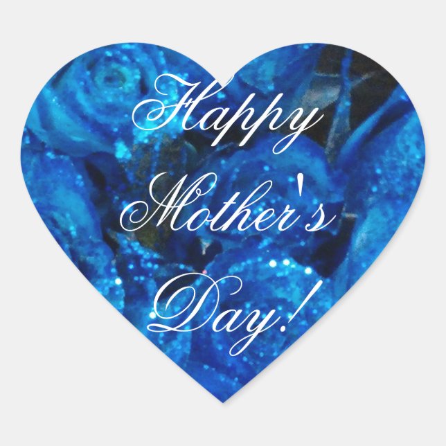 Happy Mother's Day Elegant Blue Rose Blumen Herz-Aufkleber (Vorderseite)
