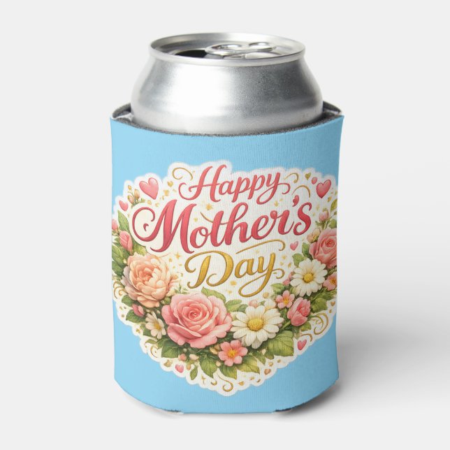 Happy Mother's Day elegant floral wreath teal can Dosenkühler (Kanne Vorderseite)