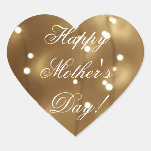 Happy Mother's Day Elegant Gold Brown Lights Herz-Aufkleber
