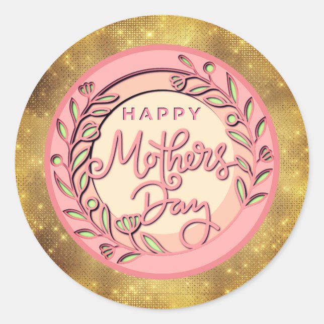 Happy Mother's Day Elegant Modern Pink Floral Runder Aufkleber (Vorderseite)