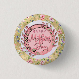 Happy Mother's Day Elegant Moderne rosa Blütenwelt Button