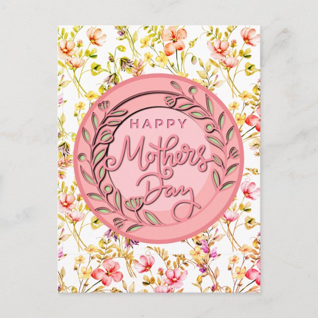 Happy Mother's Day Elegant Moderne rosa Blütenwelt Postkarte (Vorderseite)