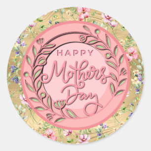 Happy Mother's Day Elegant Moderne rosa Blütenwelt Runder Aufkleber
