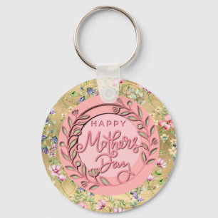 Happy Mother's Day Elegant Moderne rosa Blütenwelt Schlüsselanhänger