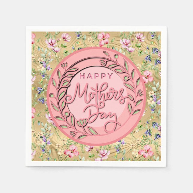 Happy Mother's Day Elegant Moderne rosa Blütenwelt Serviette (Vorderseite)