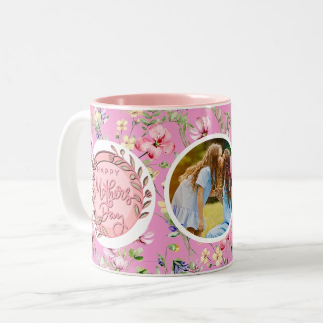 Happy Mother's Day Elegant Modernes Foto Zweifarbige Tasse (Vorderseite Links)