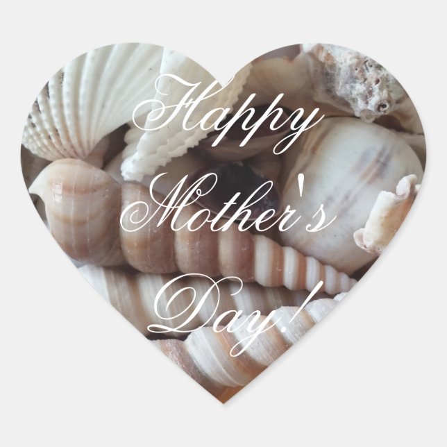 Happy Mother's Day Elegante Muscheln Beach Thema Herz-Aufkleber (Vorderseite)