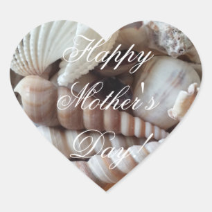 Happy Mother's Day Elegante Muscheln Beach Thema Herz-Aufkleber