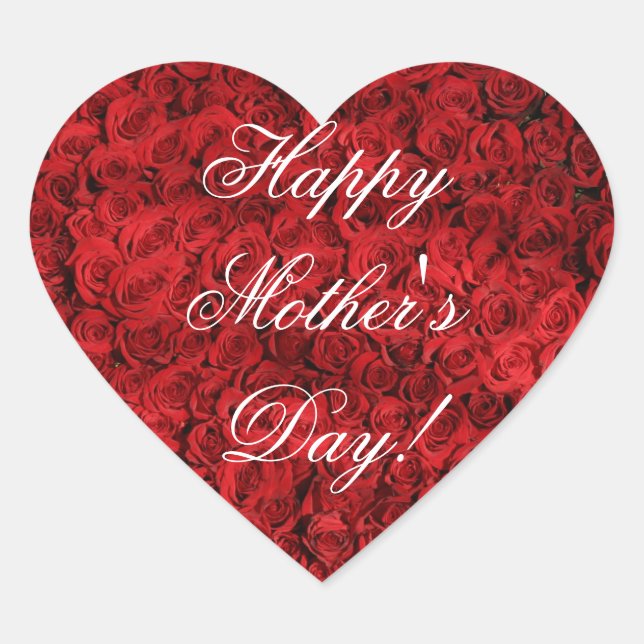 Happy Mother's Day Elegante Rote Rosen Florenz Herz-Aufkleber (Vorderseite)