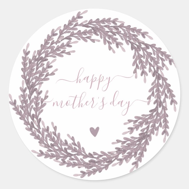 Happy Mother's Day - Eleganter Lavendel Wreath Runder Aufkleber (Vorderseite)