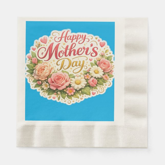 Happy Mother's Day floral wreath pocket Serviette (Vorderseite)