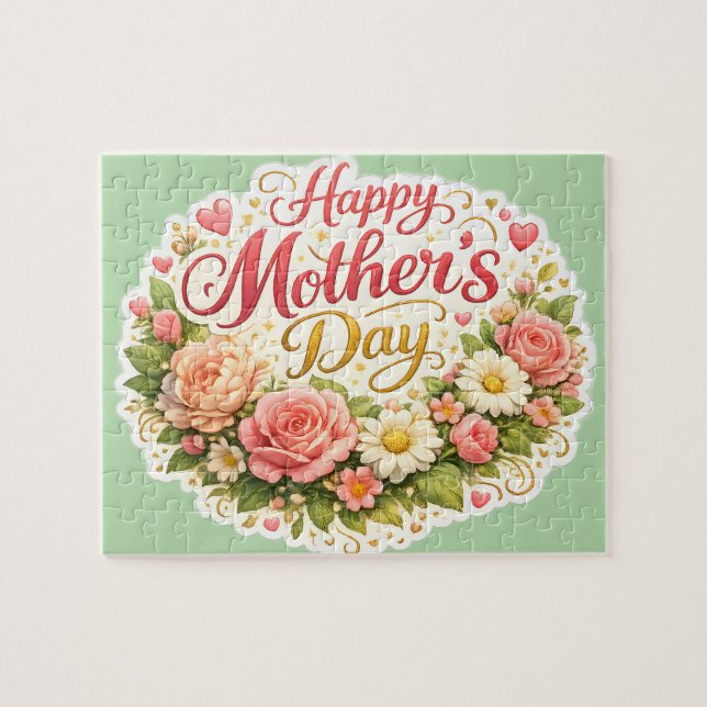 Happy Mother's Day floral wreath, Sage green jigsa Puzzle (Horizontal)