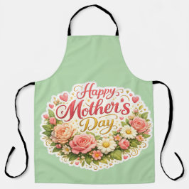 Happy Mother's Day floral wreath Sage green kitche Schürze