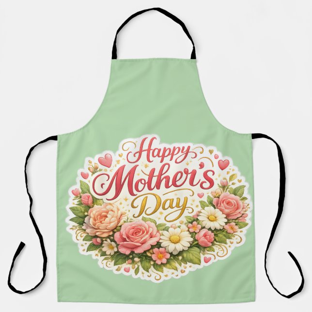 Happy Mother's Day floral wreath Sage green kitche Schürze (Vorderseite)