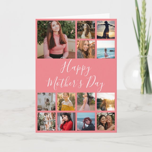 Happy Mother's Day Foto Collage Rosa und Weiß Karte (Vorderseite)