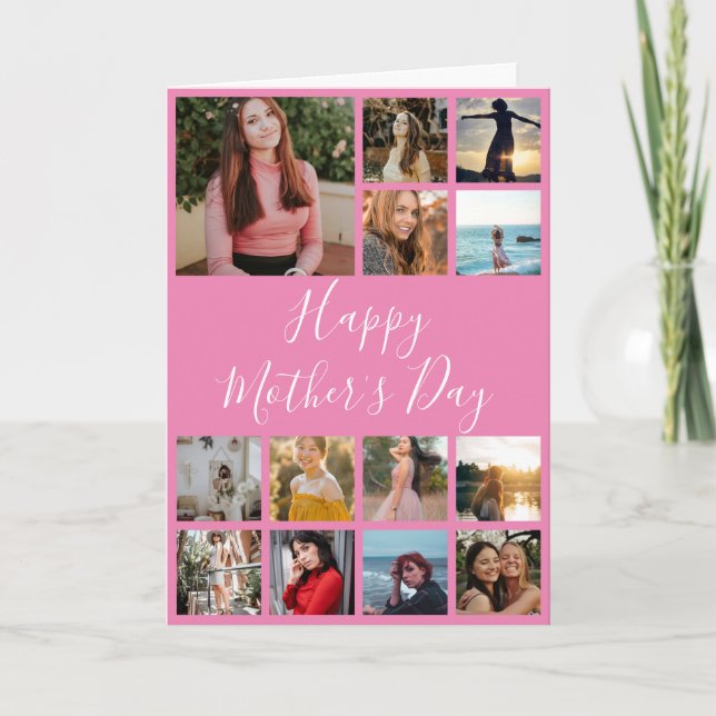 Happy Mother's Day Foto Collage Rosa und Weiß Karte (Vorderseite)