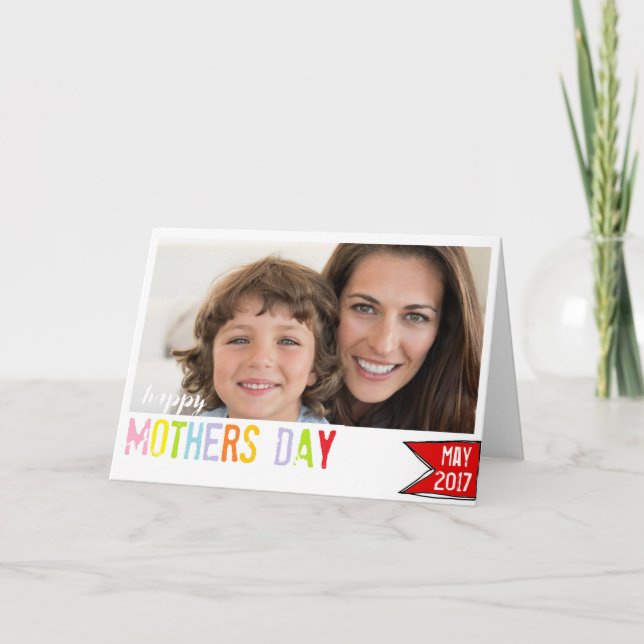 Happy Mothers Day Fotokarte farbenfrohe Typografie Karte (Vorderseite)