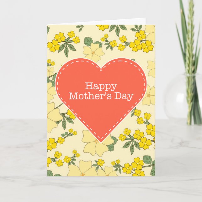Happy Mother's Day Gelbe Vintage Blumenkarte Karte (Vorderseite)