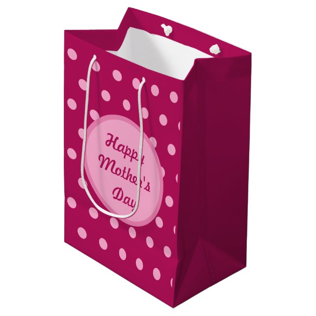 Happy Mother's Day Gift Bag (Magenta & Soft Pink) Mittlere Geschenktüte (Vorderseite Schrägansicht)